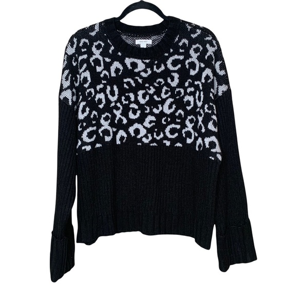 Nine West sweater Women's Chunky Knit Cheetah Print Ribbed Black Size XL - Picture 1 of 9
